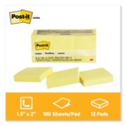 Picture of Post-it® Notes Original Pads in Canary Yellow, 1 1/2 x 2, 100-Sheet, 12/Pack