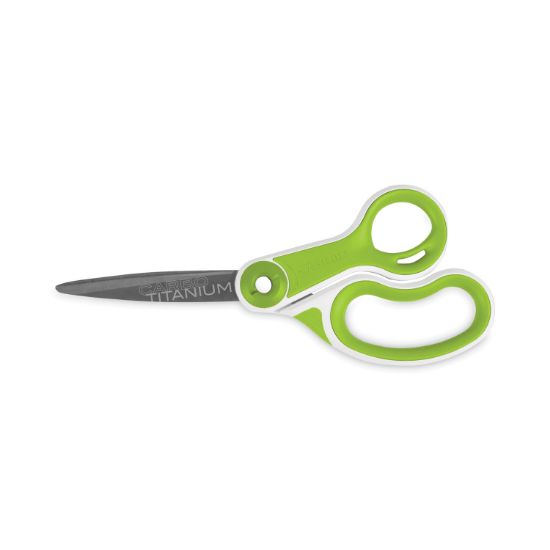 Picture of Westcott® CarboTitanium Bonded Scissors, 8" Long, 3.25" Cut Length, White/Green Bent Handle