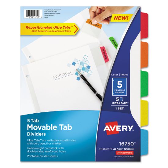 Picture of White Moveable Tab Dividers 5/Pkg Assorted