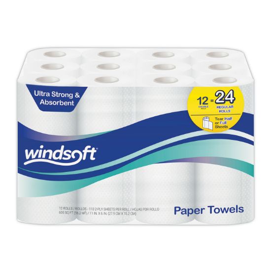 Picture of Windsoft® Premium Kitchen Roll Towels, 2 Ply, 11 x 6, White, 110/Roll, 12 Rolls/Carton