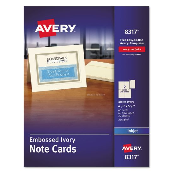 Picture of Avery® Embossed Note Cards, Inkjet, 4 1/4 x 5 1/2, Matte Ivory, 60/Pk w/Envelopes