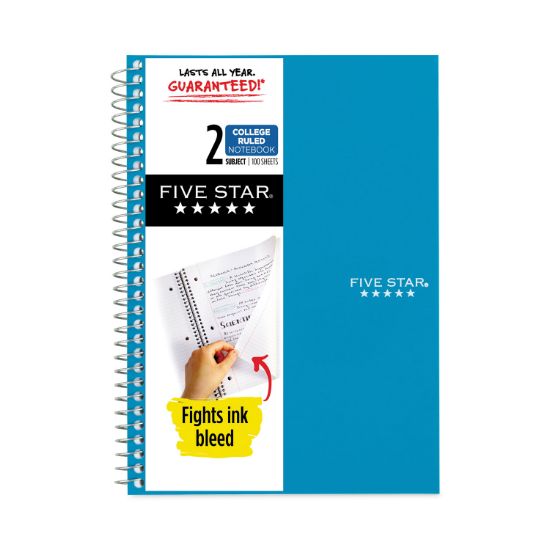 Picture of Five Star® Wirebound 2-Subject Notebook, College Rule, 9 1/2 x 6, 100 Sheets, Assorted