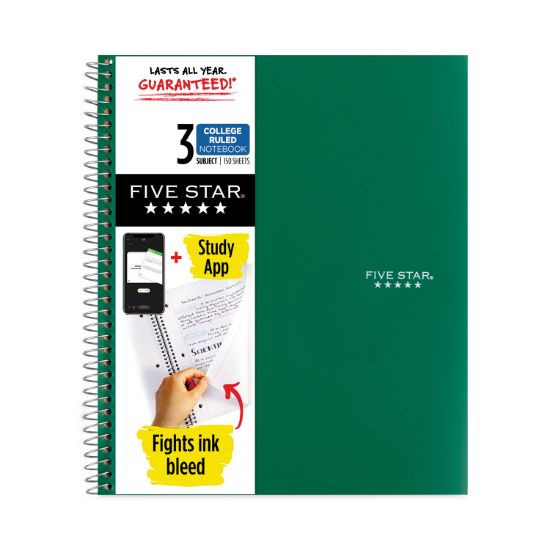 Picture of Five Star® Wirebound 3-Subject Notebook, College Rule, 11 x 8 1/2, 150 Sheets, Assorted