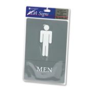 Picture of Headline® Sign ADA Sign, Men Restroom Symbol w/Tactile Graphic, Molded Plastic, 6 x 9, Gray