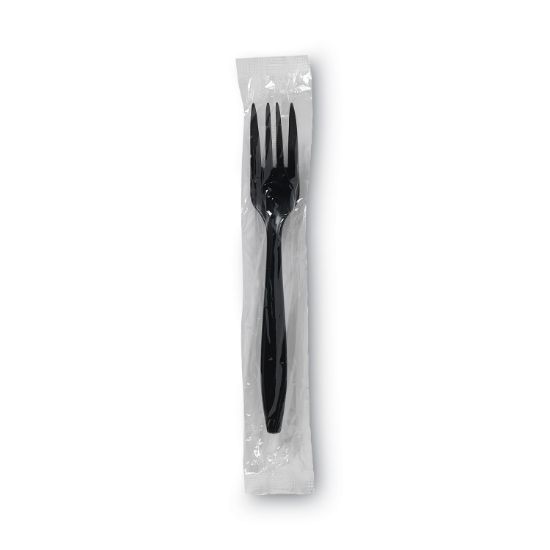 Picture of Dixie® Individually Wrapped Heavyweight Utensils, Fork, Plastic, Black, 1000/Carton
