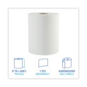 Picture of Boardwalk® Hardwound Paper Towels, 1-Ply, 8" x 600ft, White, 2" Core, 12 Rolls/Carton