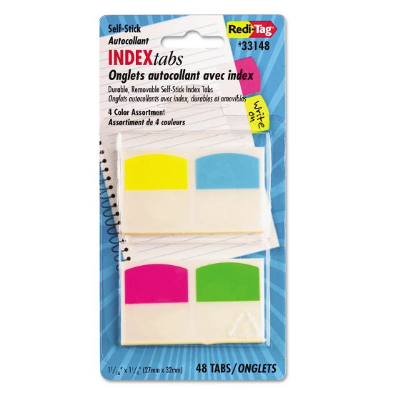 Picture of Redi-Tag® Write-On Self-Stick Index Tabs, 1 1/16 Inch, 4 Colors, 48/Pack