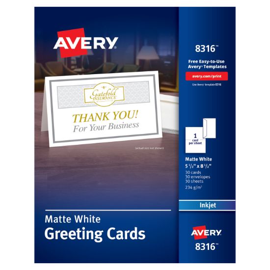 Picture of Avery® Half-Fold Greeting Cards, Inkjet, 5 1/2 x 8 1/2, Matte White, 30/Box w/Envelopes