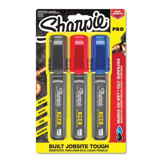 Picture of Sharpie® Pro Permanent Marker, Broad Chisel Tip, Assorted Colors, 3/Pack