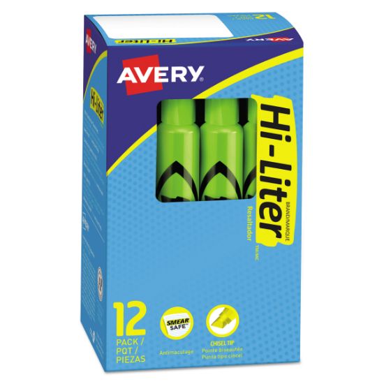 Picture of Avery® HI-LITER Desk-Style Highlighter, Chisel Tip, Fluorescent Green Ink, Dozen