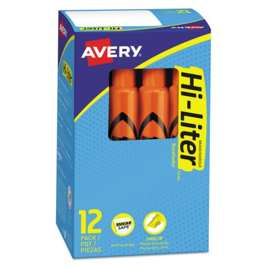 Picture of Avery® HI-LITER Desk-Style Highlighter, Chisel Tip, Fluorescent Orange Ink, Dozen
