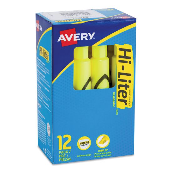Picture of Avery® HI-LITER Desk-Style Highlighter, Chisel Tip, Fluorescent Yellow Ink, Dozen