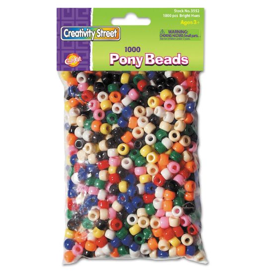 Picture of Creativity Street® Pony Beads, Plastic, 6mm x 9mm, Assorted Colors, 1000 Beads/Pack