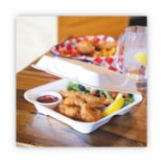 Picture of Eco-Products® Renewable & Compost Sugarcane Clamshells 3-Cmpt- 9" x 9" x 3", 50/Pk, 4 Pk/Ct