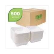Picture of Eco-Products® Renewable & Compostable Sugarcane Clamshells - 6" x 6" x 3", 50/PK, 10 PK/CT