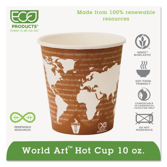 Picture of Eco-Products® World Art Renewable Compostable Hot Cups, 10 oz., 50/PK, 20 PK/CT