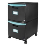 Picture of Storex Two-Drawer Mobile Filing Cabinet, 14.75w x 18.25d x 26h, Black/Teal