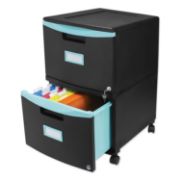 Picture of Storex Two-Drawer Mobile Filing Cabinet, 14.75w x 18.25d x 26h, Black/Teal