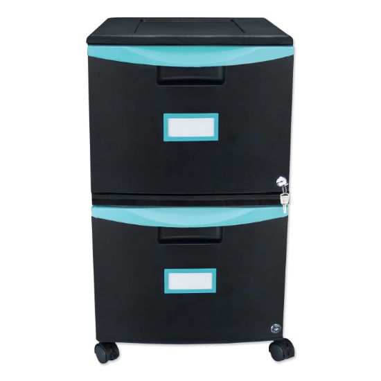 Picture of Storex Two-Drawer Mobile Filing Cabinet, 14.75w x 18.25d x 26h, Black/Teal