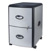 Picture of Storex Two-Drawer Mobile Filing Cabinet, Metal Siding, 19w x 15d x 23h, Silver/Black