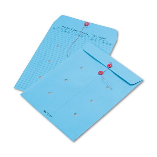 Picture of Quality Park™ Colored Paper String & Button Interoffice Envelope, 10 x 13, Blue,100/Box