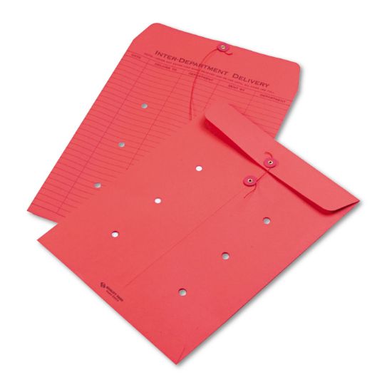 Picture of Quality Park™ Colored Paper String & Button Interoffice Envelope, 10 x 13, Red, 100/Box