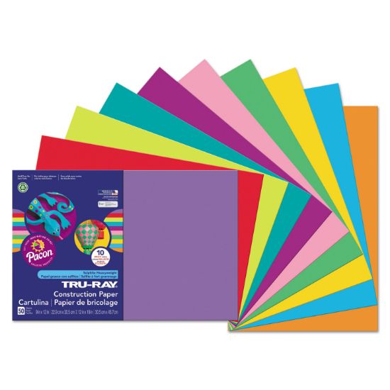 Picture of Pacon® Tru-Ray Construction Paper, 76 lbs., 12 x 18, Bright Assortment, 50 Sheets/Pack