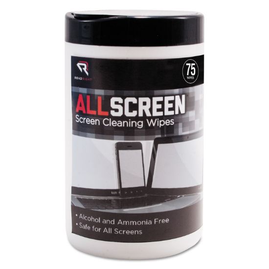 Picture of Read Right® AllScreen Screen Cleaning Wipes, 6" x 6", White, 75/Tub