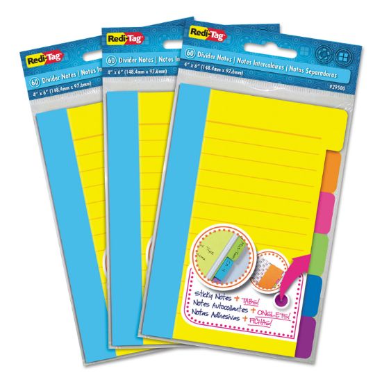 Picture of Redi-Tag® Divider Sticky Notes with Tabs, Assorted Colors, 60 Sheets/Set, 3 Sets/Box