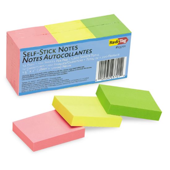 Picture of Redi-Tag® Self-Stick Notes, 1 1/2 x 2, Neon, 12 100-Sheet Pads/Pack