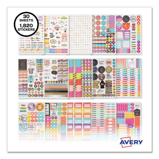 Picture of Avery® Planner Sticker Variety Pack for Moms, Budget, Family, Fitness, Holiday, Work Stickers, Assorted Colors, 1,820/Pack