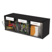 Picture of deflecto® Tilt Bin Plastic Storage System, 3 Bins, 23 5/8 x 7 3/4 x 9 1/2, Black