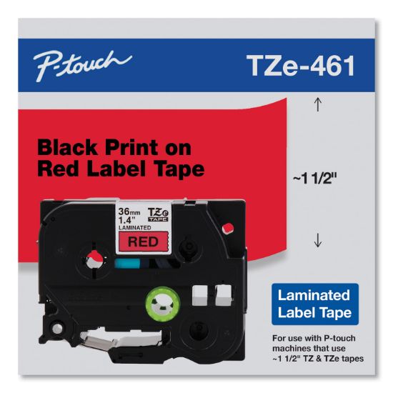 Picture of TZE STANDARD ADHESIVE LAMINATED LABELING TAPE, 1.4" X 26.2 FT, BLACK ON RED
