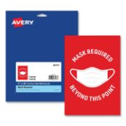 Picture of Avery® Preprinted Surface Safe Wall Decals, 7 x 10, Mask Required Beyond This Point, Red Face, White Graphics, 5/Pack