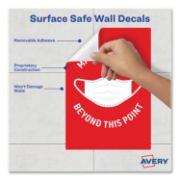 Picture of Avery® Preprinted Surface Safe Wall Decals, 7 x 10, Mask Required Beyond This Point, Red Face, White Graphics, 5/Pack
