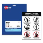 Picture of Avery® Preprinted Surface Safe Wall Decals, 7 x 10, Prevent Germs from Spreading, White/Black Face, Black Graphics, 5/Pack