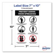 Picture of Avery® Preprinted Surface Safe Wall Decals, 7 x 10, Prevent Germs from Spreading, White/Black Face, Black Graphics, 5/Pack