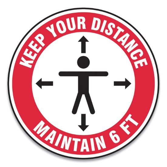 Picture of SLIP-GARD SOCIAL DISTANCE FLOOR SIGNS, 17" CIRCLE, "KEEP YOUR DISTANCE MAINTAIN