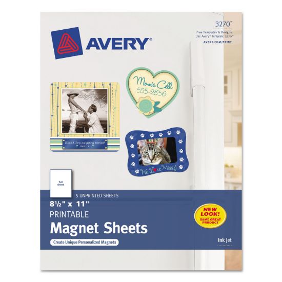Picture of Avery® Printable Inkjet Magnet Sheets, 8 1/2 x 11, White, 5/Pack