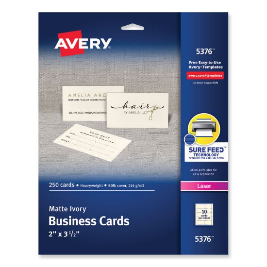 Picture of Avery® Printable Microperf Business Cards, Laser, 2 x 3 1/2, Ivory, Uncoated, 250/Pack