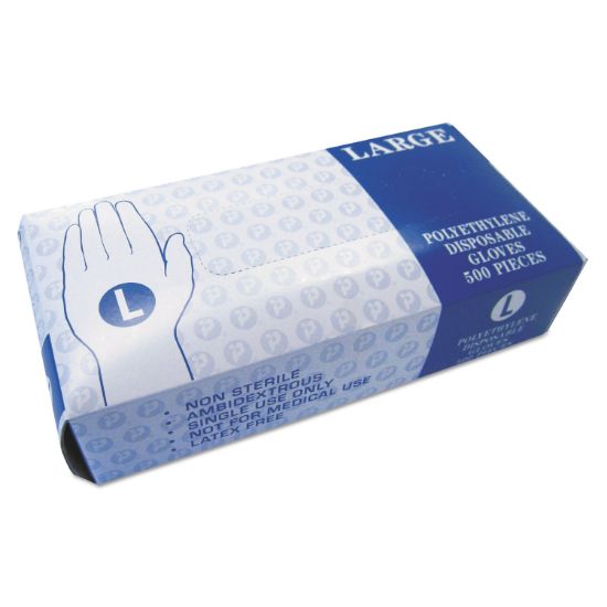 Picture of Inteplast Group Embossed Polyethylene Disposable Gloves, Large, Powder-Free, Clear, 2000/Carton