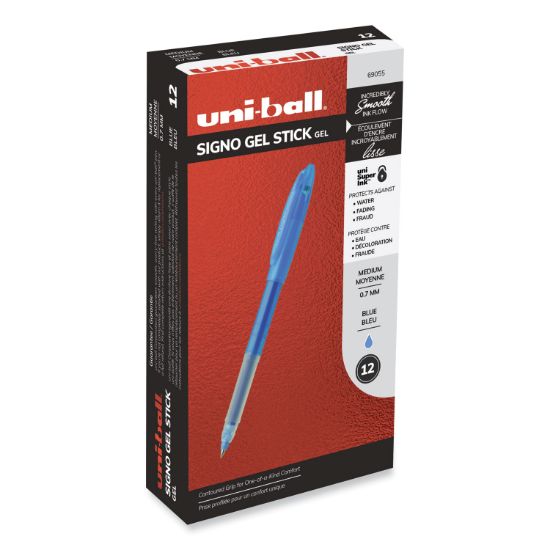 Picture of uni-ball® Signo Stick Gel Pen, Medium 0.7 mm, Blue Ink/Barrel, Dozen