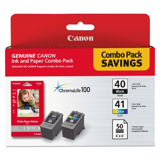 Picture of Canon® 0615B009 (PG-40/CL-41) ChromaLife100+ Ink & Paper Combo Pack, Black/Tri-Color