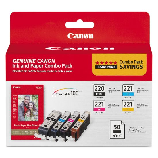 Picture of Canon® 2945B011 (PGI-220/CLI-221) Ink/Paper Combo, Black/Cyan/Magenta/Yellow