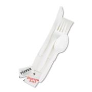 Picture of Boardwalk® Cutlery Kit, Plastic Fork/Spoon/Knife/Salt/Pepper/Napkin, White, 250/Carton