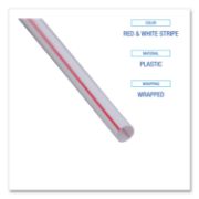 Picture of Boardwalk® Jumbo Straws, 7 3/4", Plastic, Red w/White Stripe, 500/Pack, 24 Pack/Carton