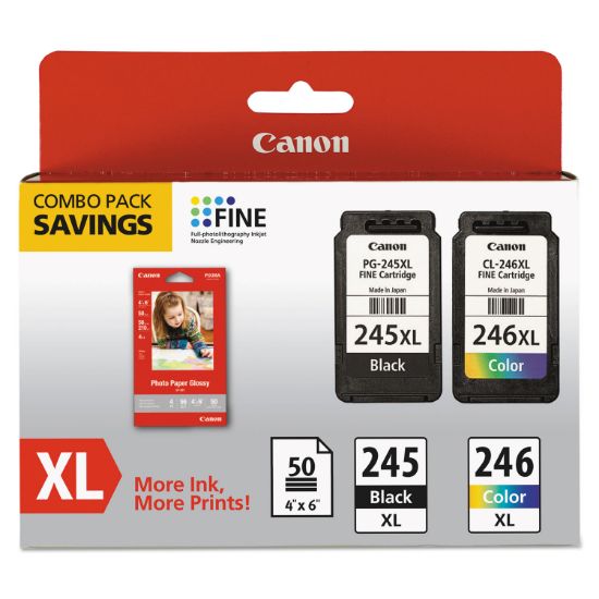Picture of Canon® 8278B005 (PG-245XL/CL-246XL) Ink & Paper Combo Pack, Black/Tri-Color