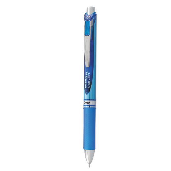 Picture of Pentel® EnerGel RTX Retractable Liquid Gel Pen, .5mm, Silver/Blue Barrel, Blue Ink