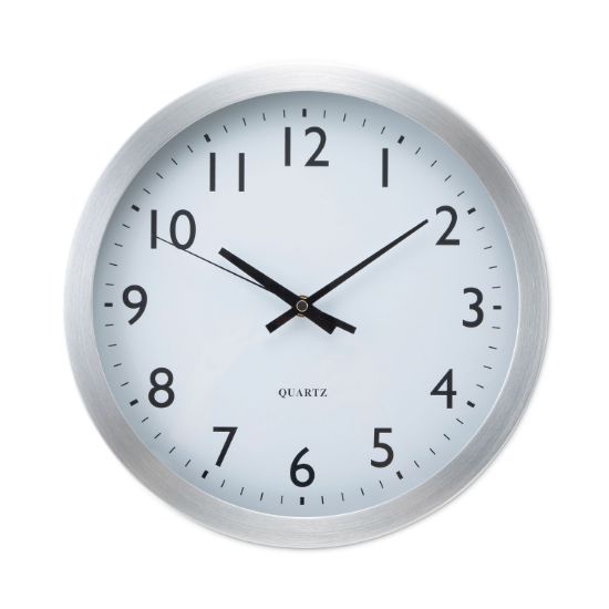 Picture of Universal® Brushed Aluminum Wall Clock, 12" Overall Diameter, Silver Case, 1 AA (sold separately)