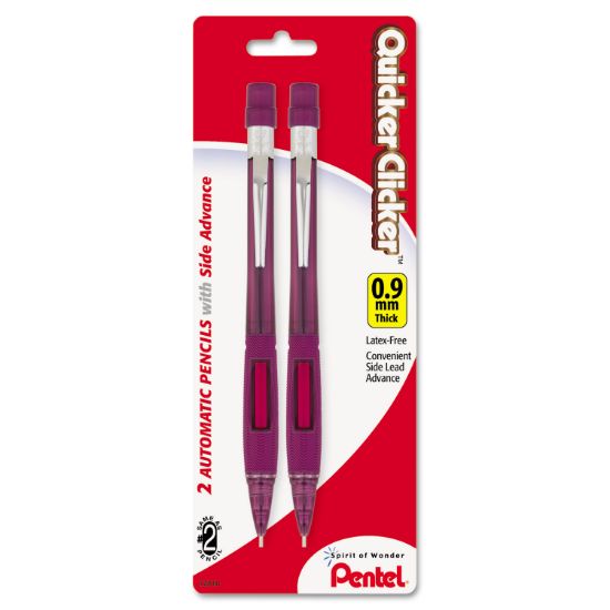 Picture of Pentel® Quicker Clicker Mechanical Pencil, 0.9 mm, HB (#2.5), Black Lead, Burgundy Barrel, 2/Pack